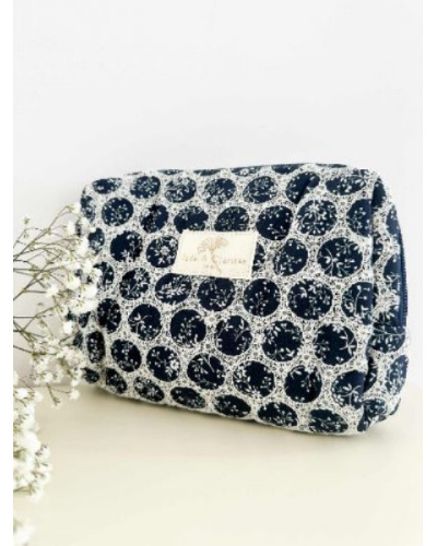 Trousse coton brode bleu marine
