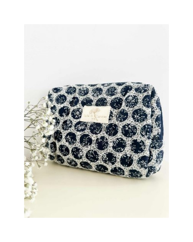 Trousse coton brode bleu marine