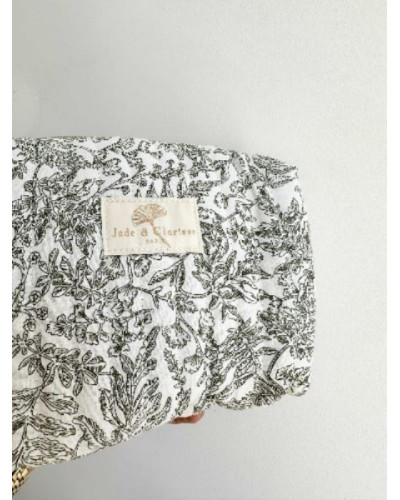 Trousse coton matelasse floral vert