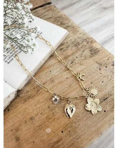 Collier breloques fleurs 