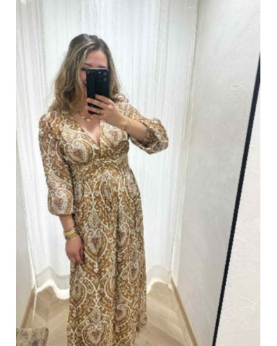 Robe longue taupe imprimé bohème