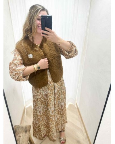Robe longue taupe imprimé bohème