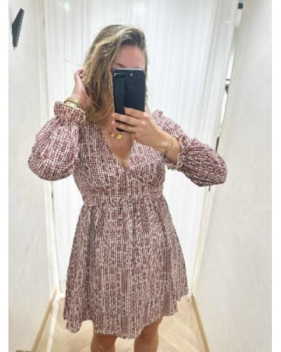 Robe vichy écru bordeaux imprimé