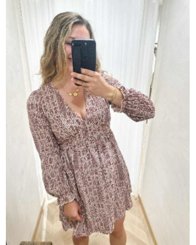 Robe vichy écru bordeaux imprimé