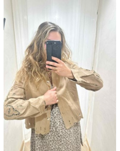 Veste taupe brodée