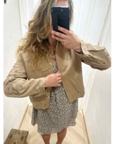Veste taupe brodée