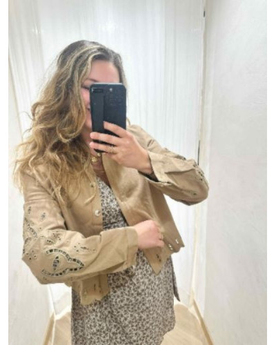 Veste taupe brodée