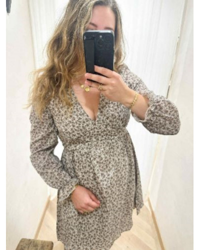 Robe taupe fleur marron