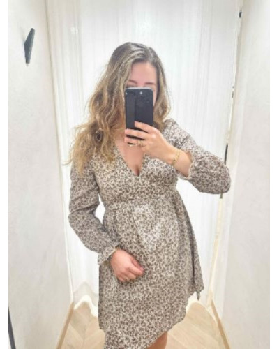 Robe taupe fleur marron