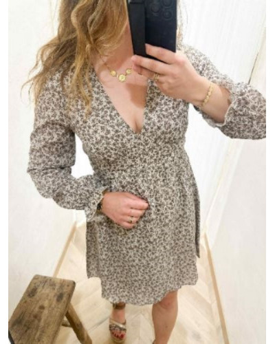 Robe taupe fleur marron