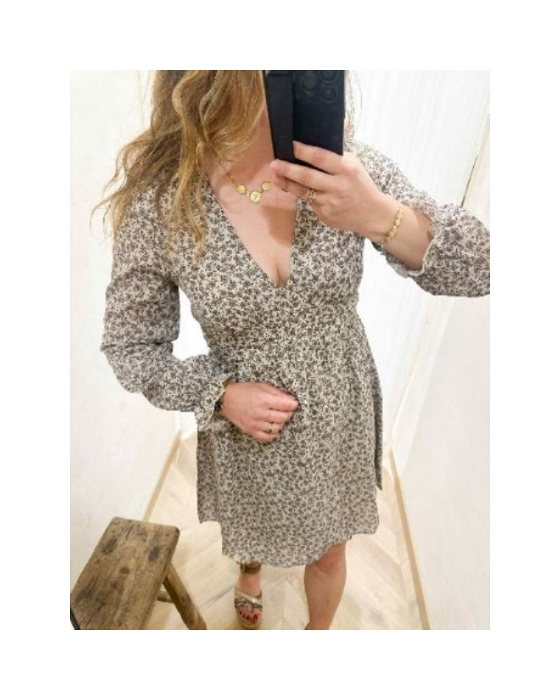 Robe taupe fleur marron