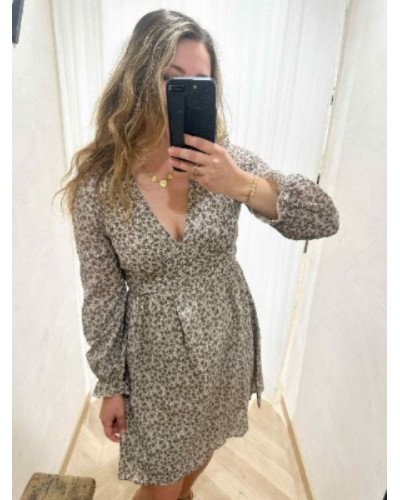 Robe taupe fleur marron