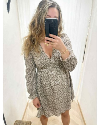 Robe taupe fleur marron