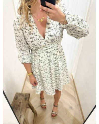 Robe écru fleurs marrons