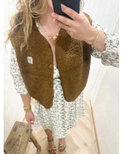 Robe écru fleurs marrons