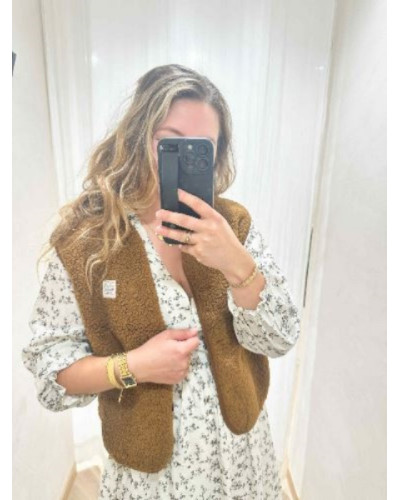 Robe écru fleurs marrons