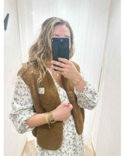 Robe écru fleurs marrons