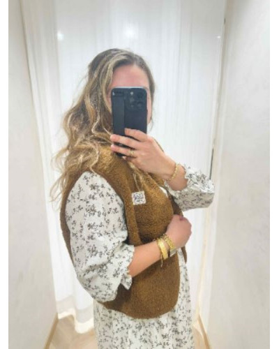 Robe écru fleurs marrons