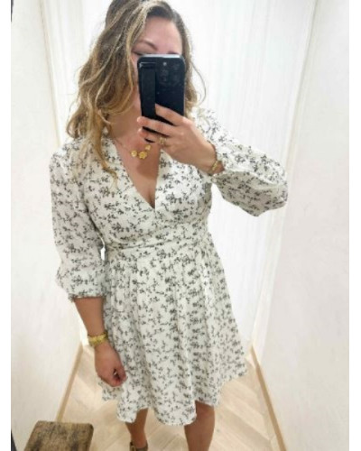 Robe écru fleurs marrons