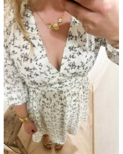 Robe écru fleurs marrons