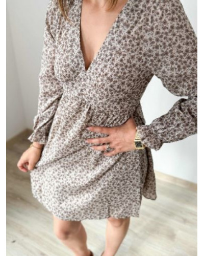Robe taupe fleur marron