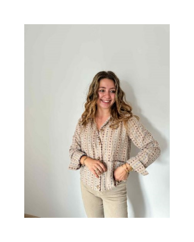 Veste taupe fleurs brodées / -10% avec le code BIENVENUE10