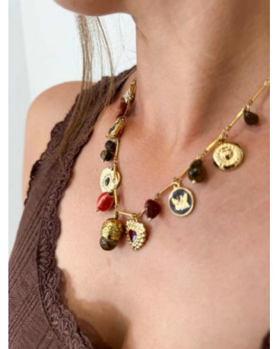 Collier breloques terracotta