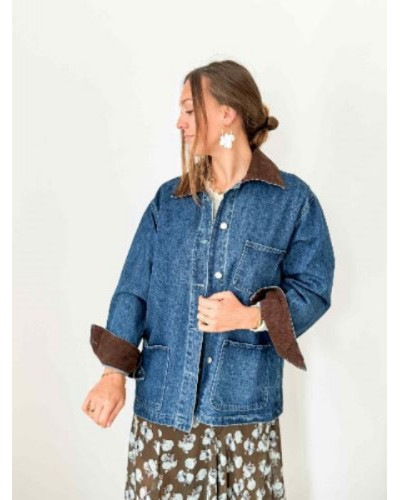 Veste en jean col velours marron