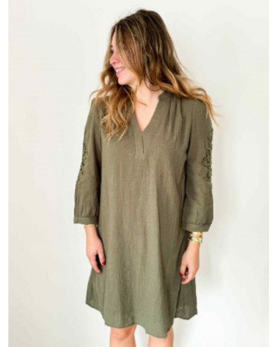 Robe kaki manches brodées