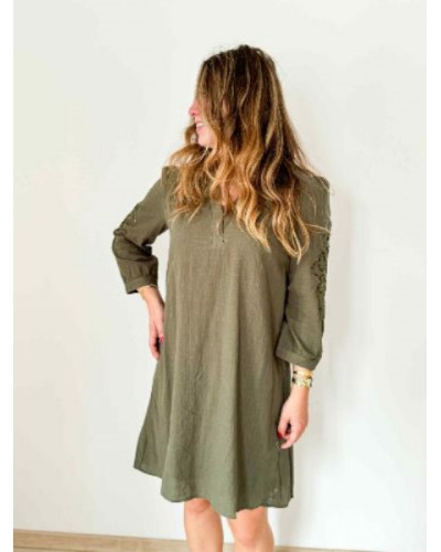 Robe kaki manches brodées