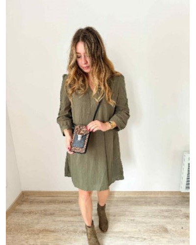 Robe kaki manches brodées