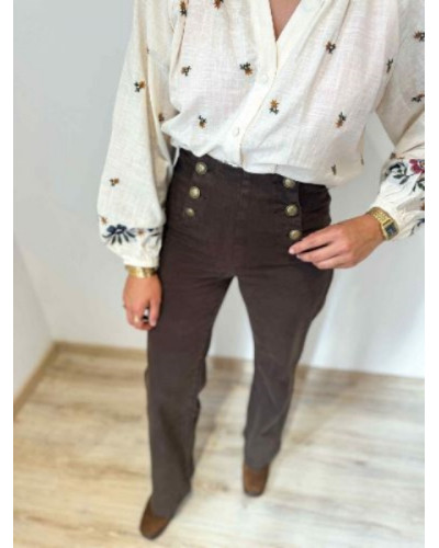 Blouse bohème fleurs brodées manche ballon écrue, parfaite pour l'automne !