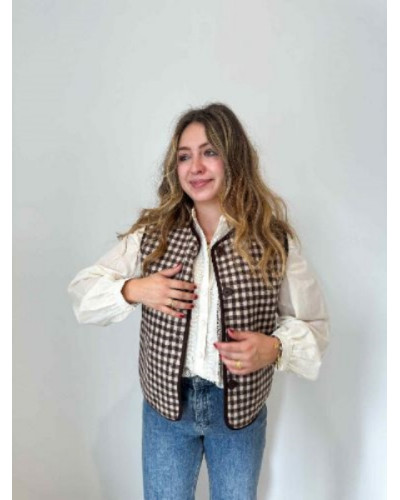 Gilet bouclette réversible vichy café