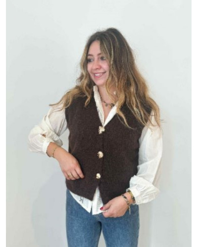 Gilet maille chocolat