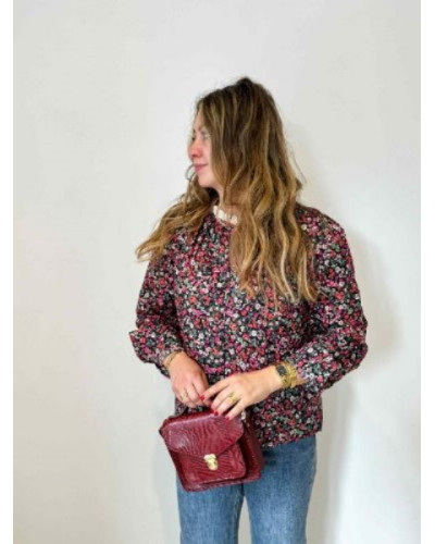 Blouse fleurs col montant
