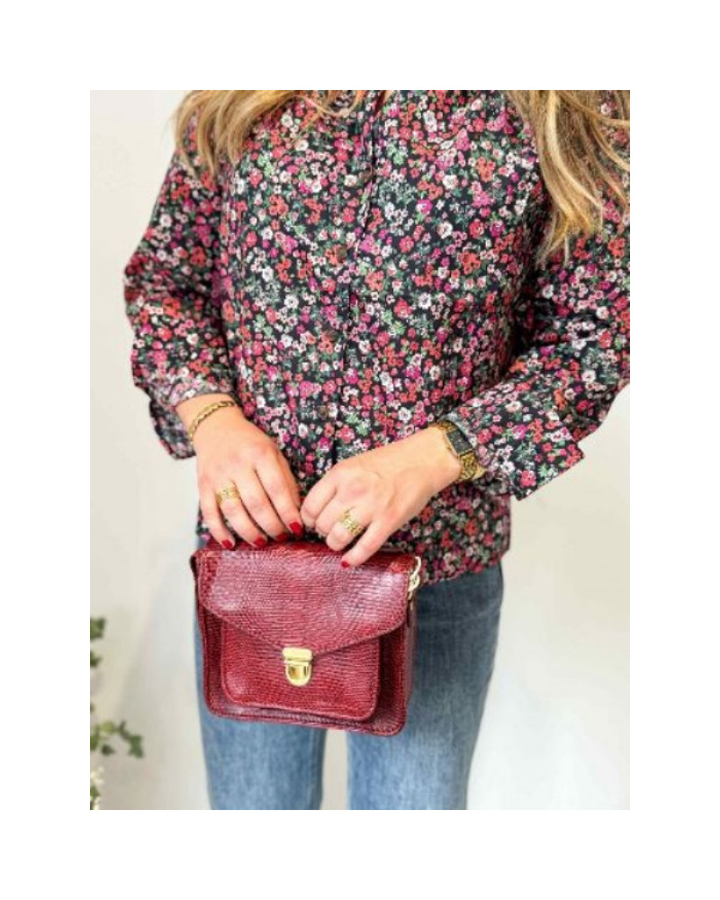 Blouse fleurs col montant