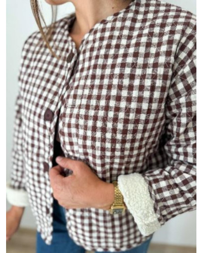 Veste reversible vichy bouclette beige écru - Pratique et 2 en 1 !
