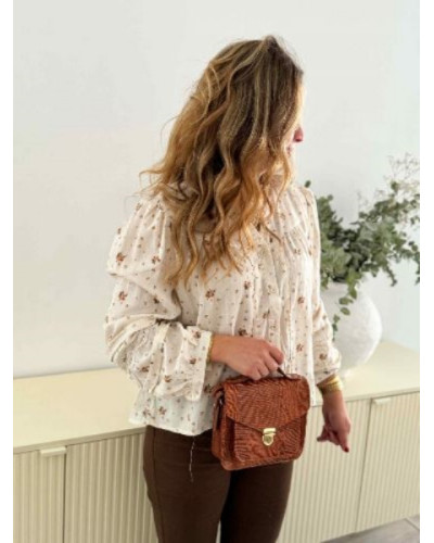 Blouse bohème fleur orange vert - Fluide - Les parfaites pour l'automne