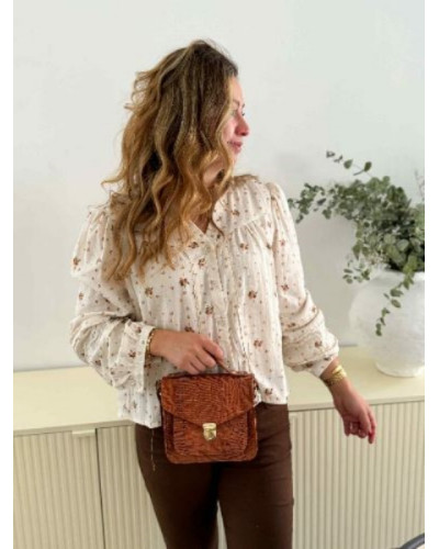 Blouse bohème fleur orange vert - Fluide - Les parfaites pour l'automne