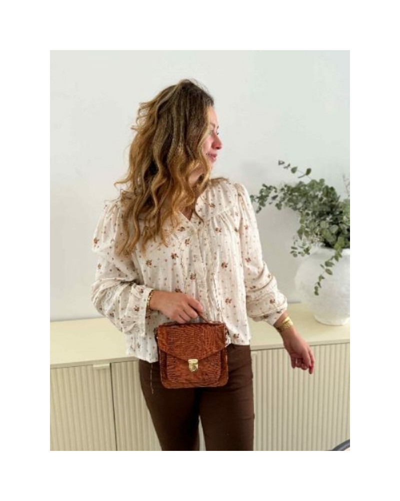 Blouse bohème fleur orange vert - Fluide - Les parfaites pour l'automne