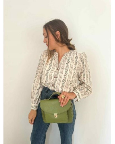 Blouse fleurie vert et bordeau - Les couleurs tendances de l'automne