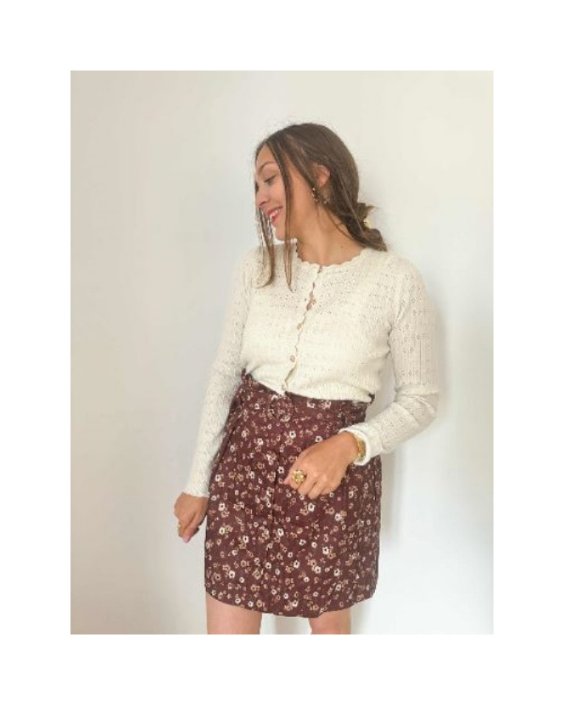 Jupe velours fleurs marron