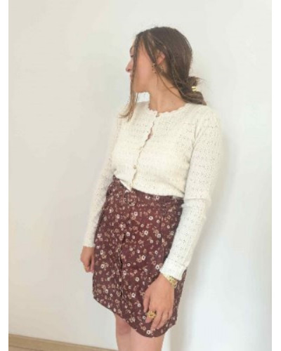 Jupe velours fleurs marron