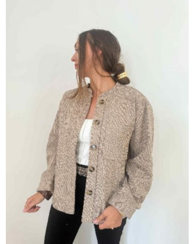 Veste chiné marron col montant - Un look casual à porter de mains