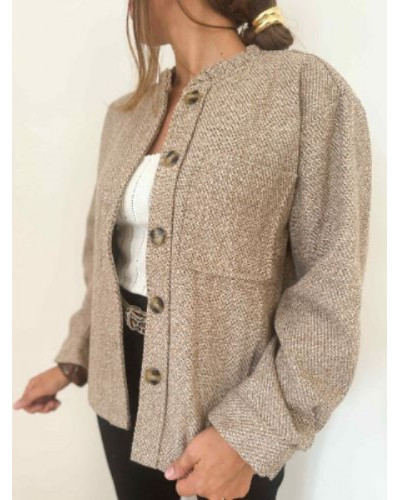 Veste chiné marron col montant - Un look casual à porter de mains