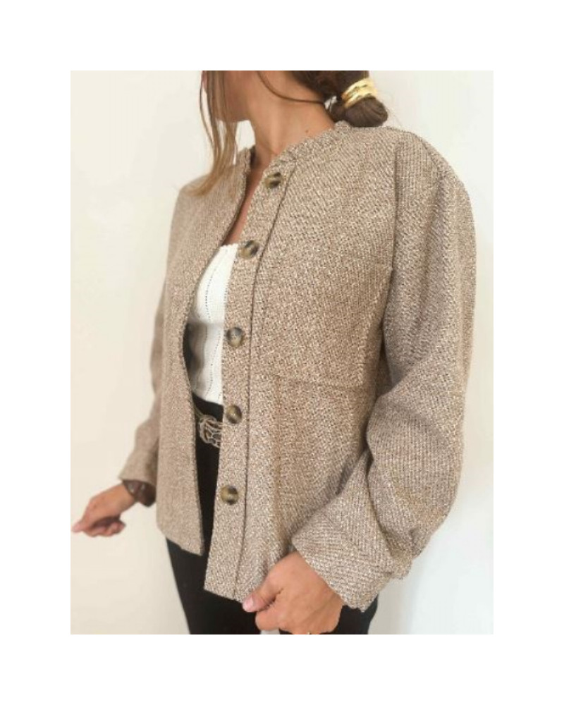 Veste chiné marron col montant - Un look casual à porter de mains