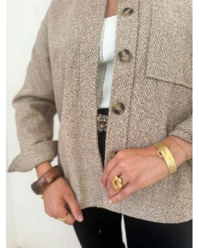 Veste chiné marron col montant - Un look casual à porter de mains