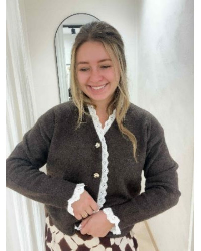 Gilet marron dentelle