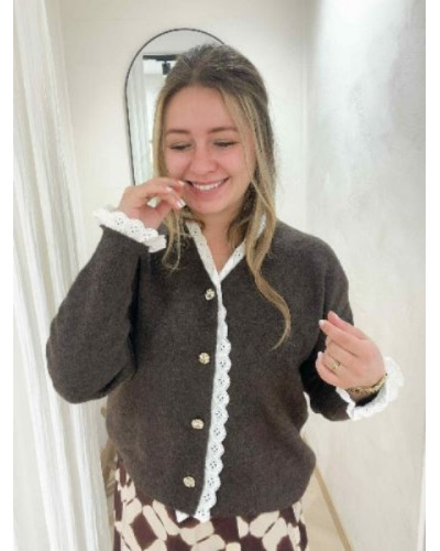 Gilet marron dentelle