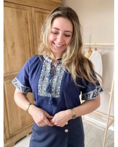 Blouse marine brodée